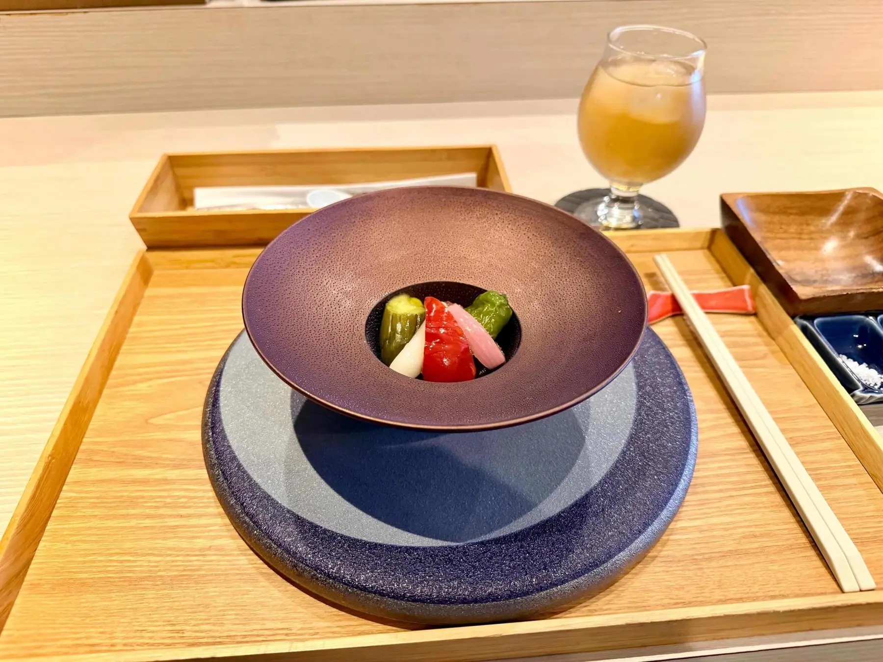 Starter served on a wooden tray